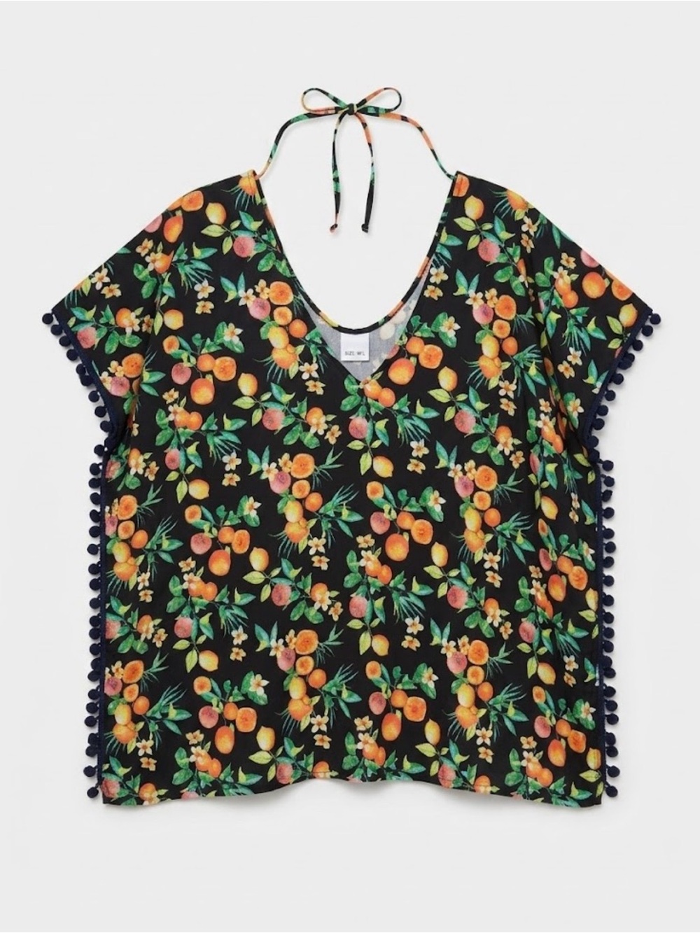 NWOT Xhilaration Citrus Orange Floral Pom Pom Swim Cover Up Top - Size S